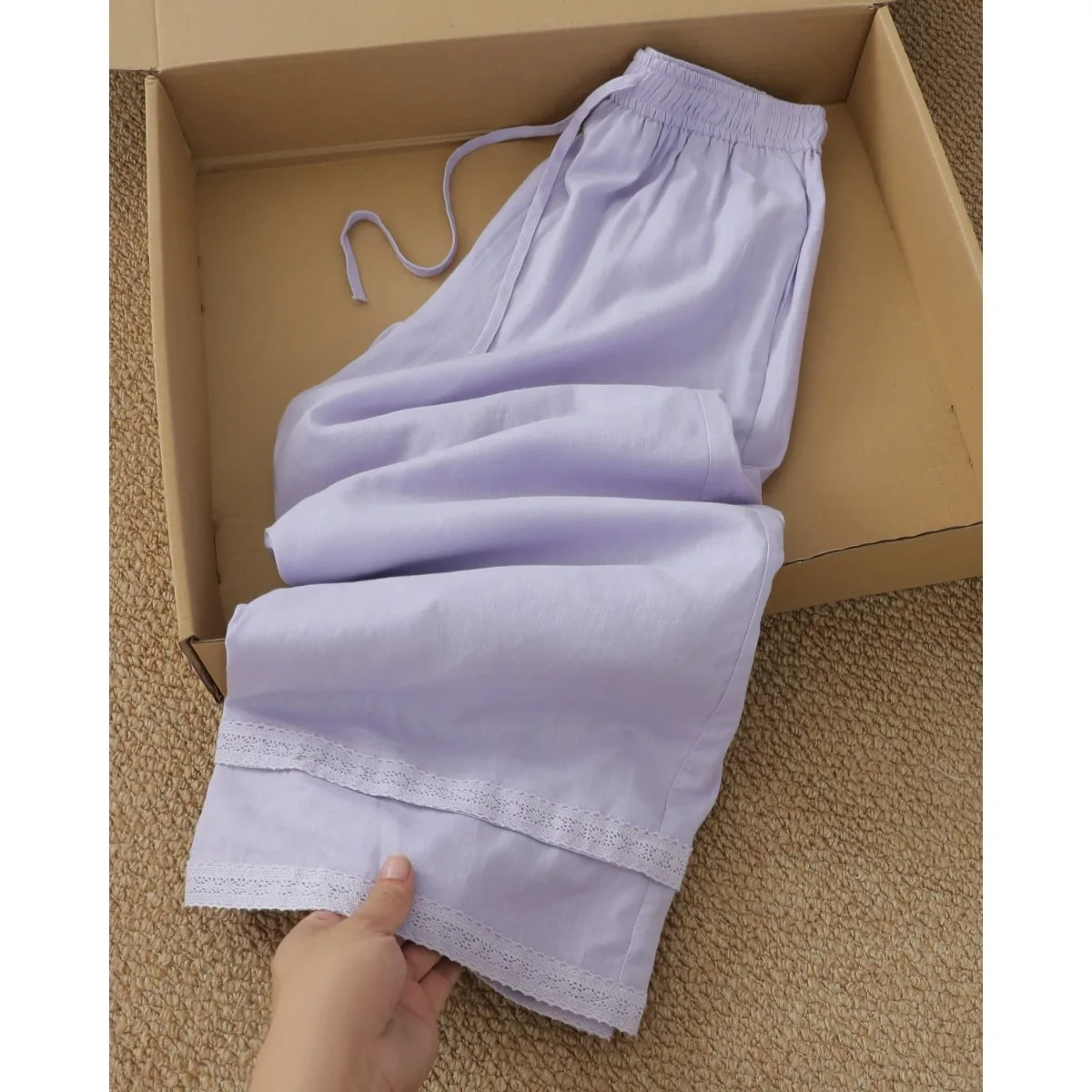 Slimming Nine-Point Double Layered Wide Leg Pants Women's Summer New Style Breathable Cool Casual Trousers Vintage Style