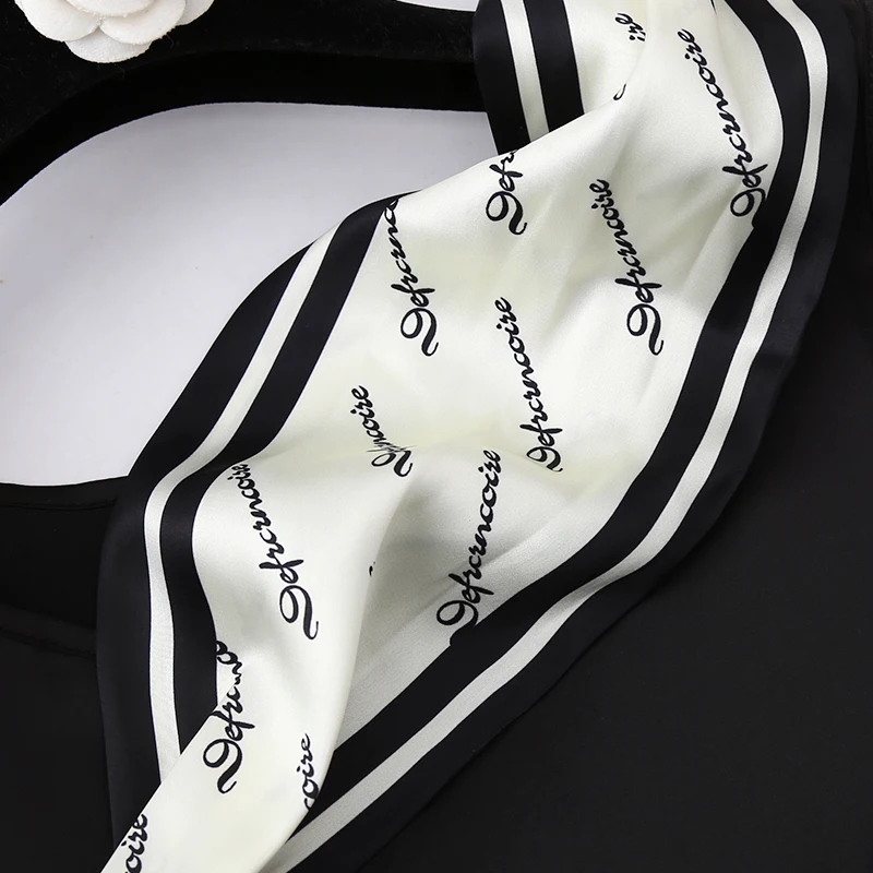 Ladies Spring Autumn Neck Decoration Rhinstones Ball Magnetic Snap Silk Scarf Letter Printed Small Neckerchief