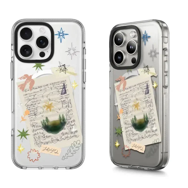 Deer Leaf Transparent Border iPhone 13 14 15 16 Pro Max Case - Protective iPhone Case with MagSafe