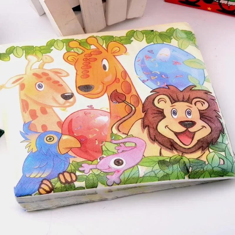 20pcs/pac Birthday Party Paper Placemat Colorful Napkin Printed Paper Towel Cartoon Facial Tissue Animal Paradise 33*33cm 2-Ply