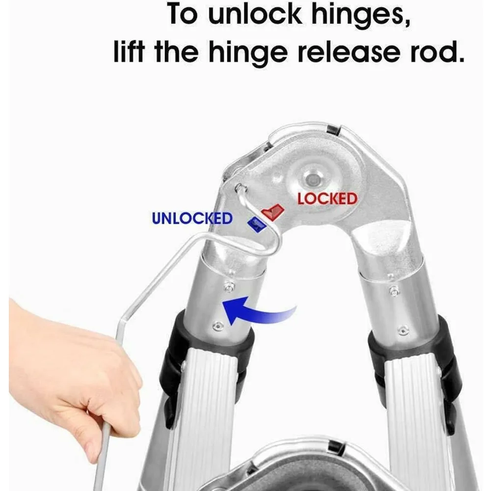 سلم تمديد ألومنيوم متعدد الأغراض مع قضيب تثبيت، 12.5 قدم، تصميم على شكل حرف A، يدعم 330 رطلاً