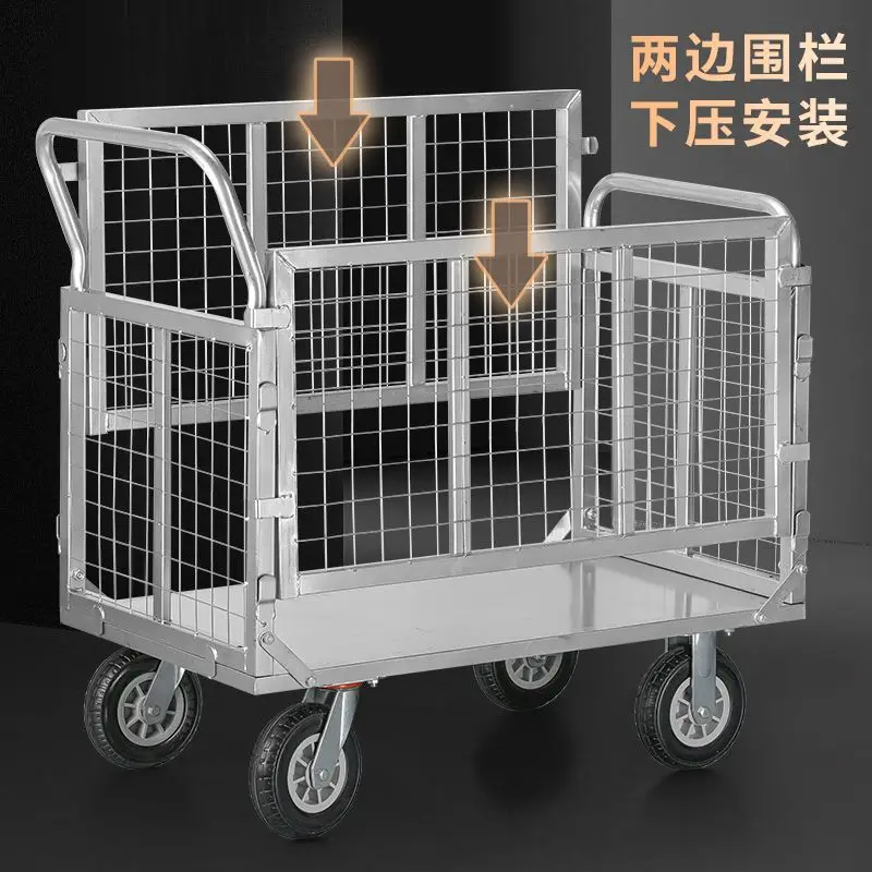 Fence Grid Fully Folding Handcart, Transport Vehicle with Mesh Frame, Load-carrying Truck, Warehouse, Delivery