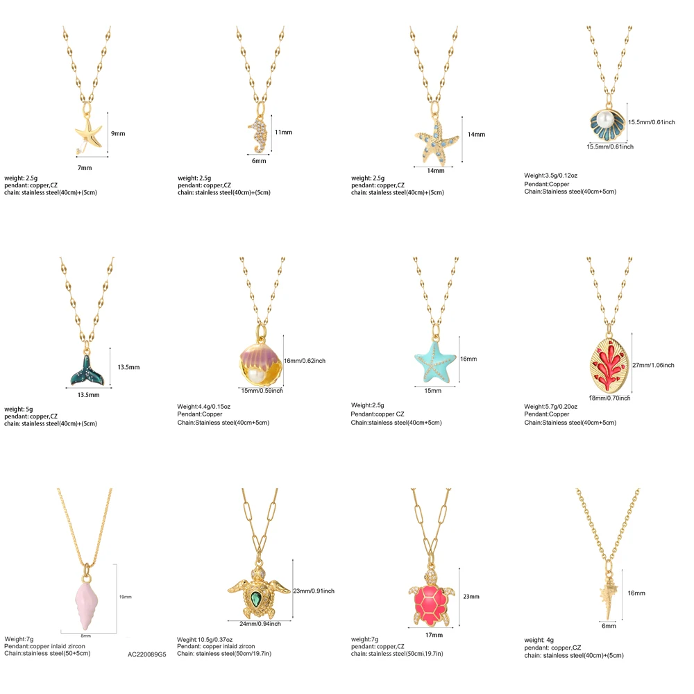 Cute Sea Star Shell Summer Necklace for Women  Gold Color Pendant Woman\'s Collars Long Stainless Steel Chains Butterfly Necklace