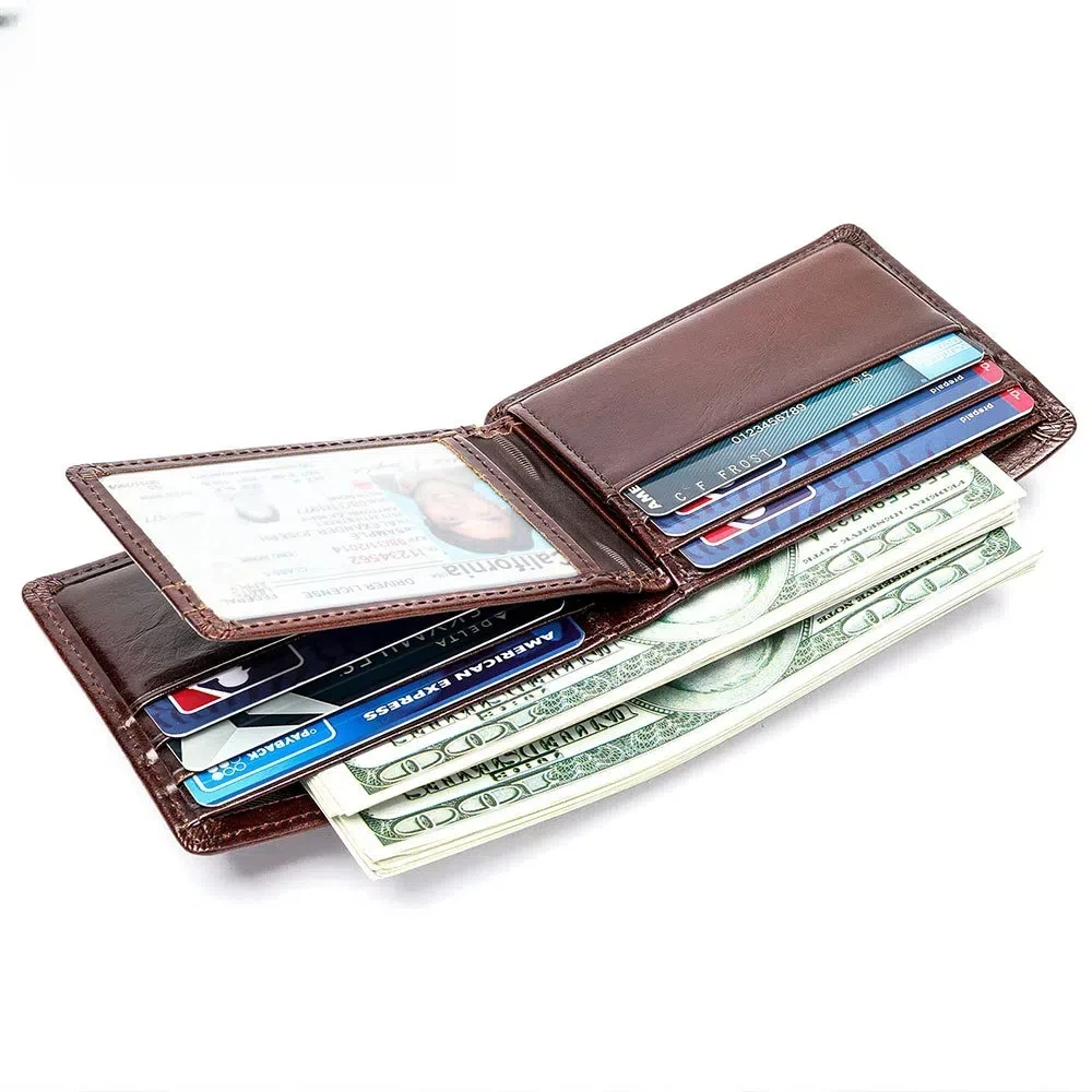 new men's simple leisure anti-theft brush leather wallet multi-functional wear-resistant all-matching real cowhide wallet