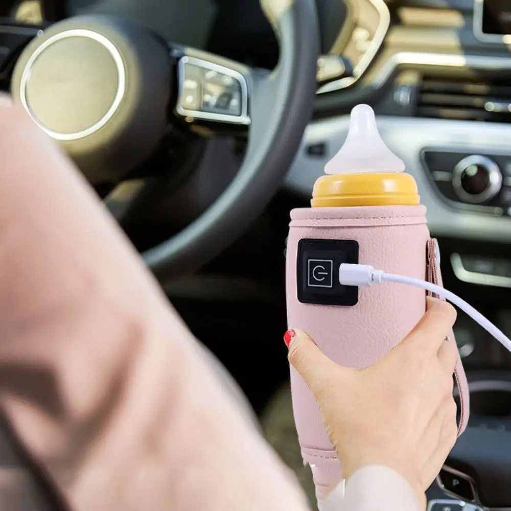 

PU Leather Baby Bottle Insulation Cover Universal Adjustable Gear USB Milk Bottle Warmer Car-Mounted Nursing Bottle Heater Night