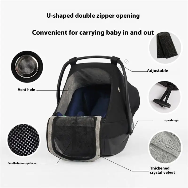 Windproof Warm Baby Safety Car Seat Sunshade Cover Breathable Travel Outdoor Baby Bassinet Protective Cover with Mosquito Net