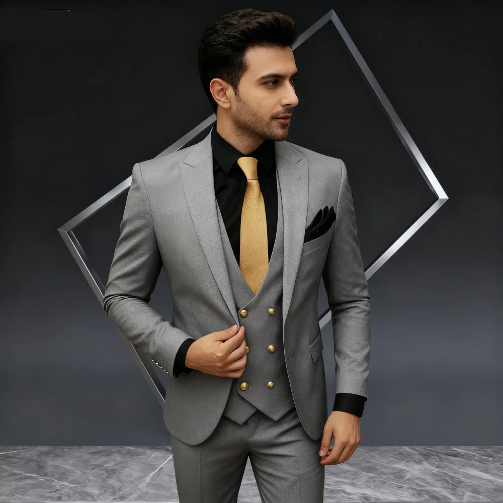 

3-Piece Men's Smoking Suit White Tuxedo Wedding Outfit with Jacket Design New Men's Clothing Blazer Set