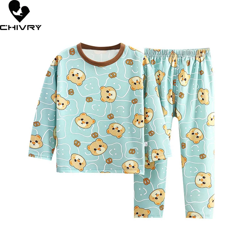 New 2023 Kids Autumn Pajamas Sets Toddler Boys Girls Cartoon Print Long Sleeve O-Neck T-shirt with Pants Baby Casual Sleepwear