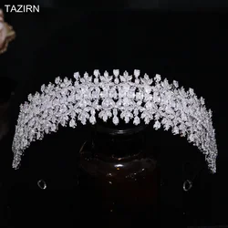 TAZIRN 5A Cubic Zirconia Sweet 16 Princess Headband CZ Wedding Bridal Tiaras Handmade Zircon Party Prom Hair Jewelry for Women