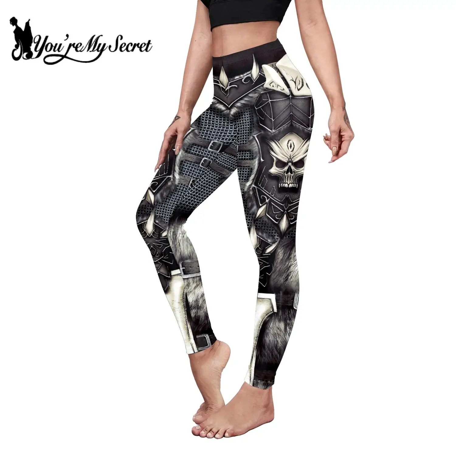 [You're My Secret] Punk legginsy damskie zbroja cyfrowy nadruk Cosplay Slim legginsy fitness damskie legginsy treningowe hurtownicy