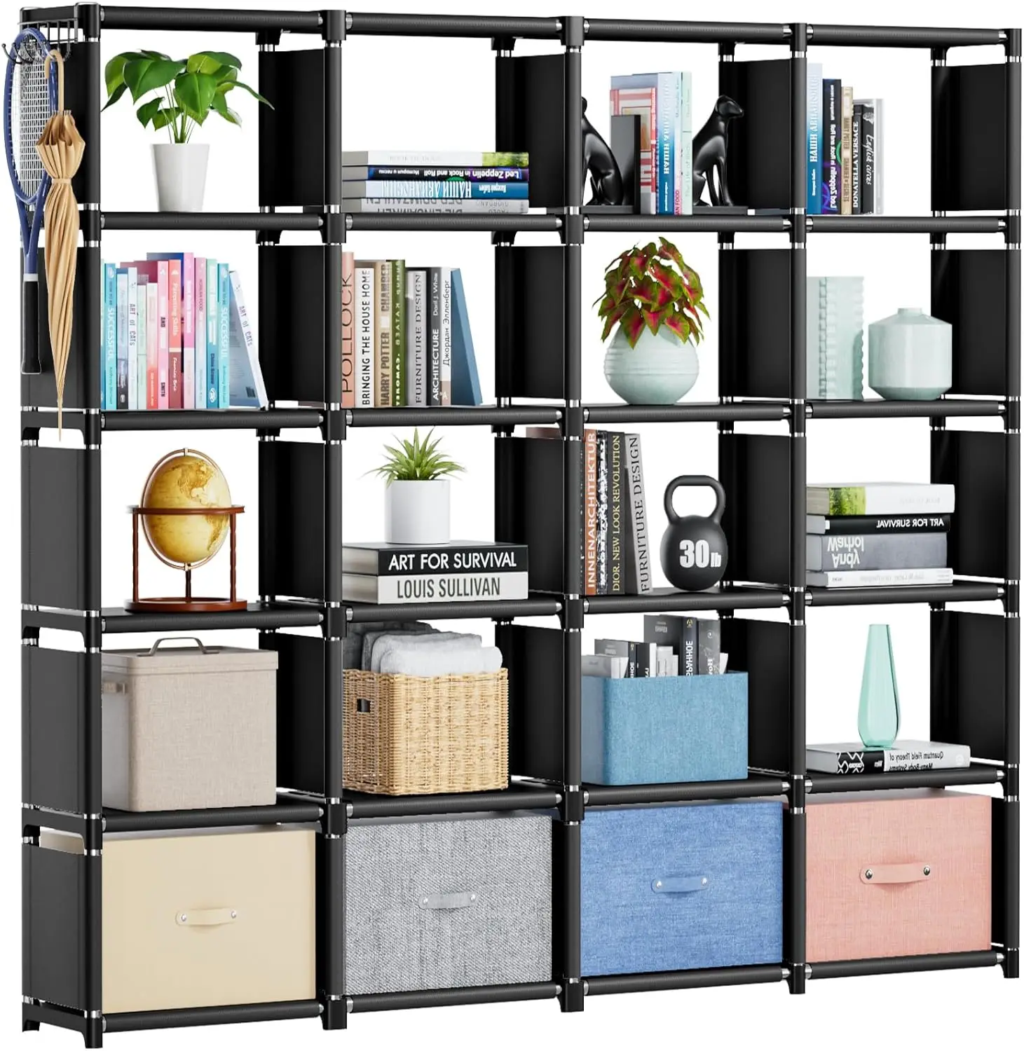 

Book Shelf, 20 Cube Storage Organizer, DIY Bookcase, Metal Cube Bookshelf,Tall Book case for Bedroom, Living Room,Offi