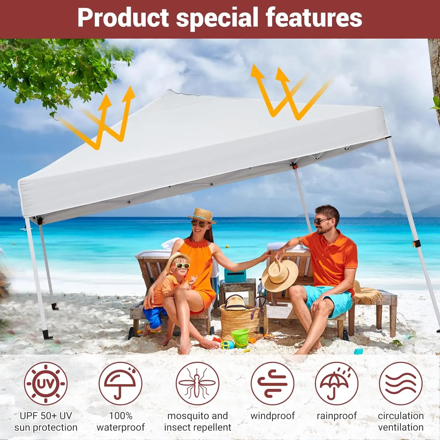 Carpa Plegable 10x10 con Toldo, Carpa de Playa de Fácil Montaje con un Solo Toque, Sombra Exterior Sencilla para Eventos