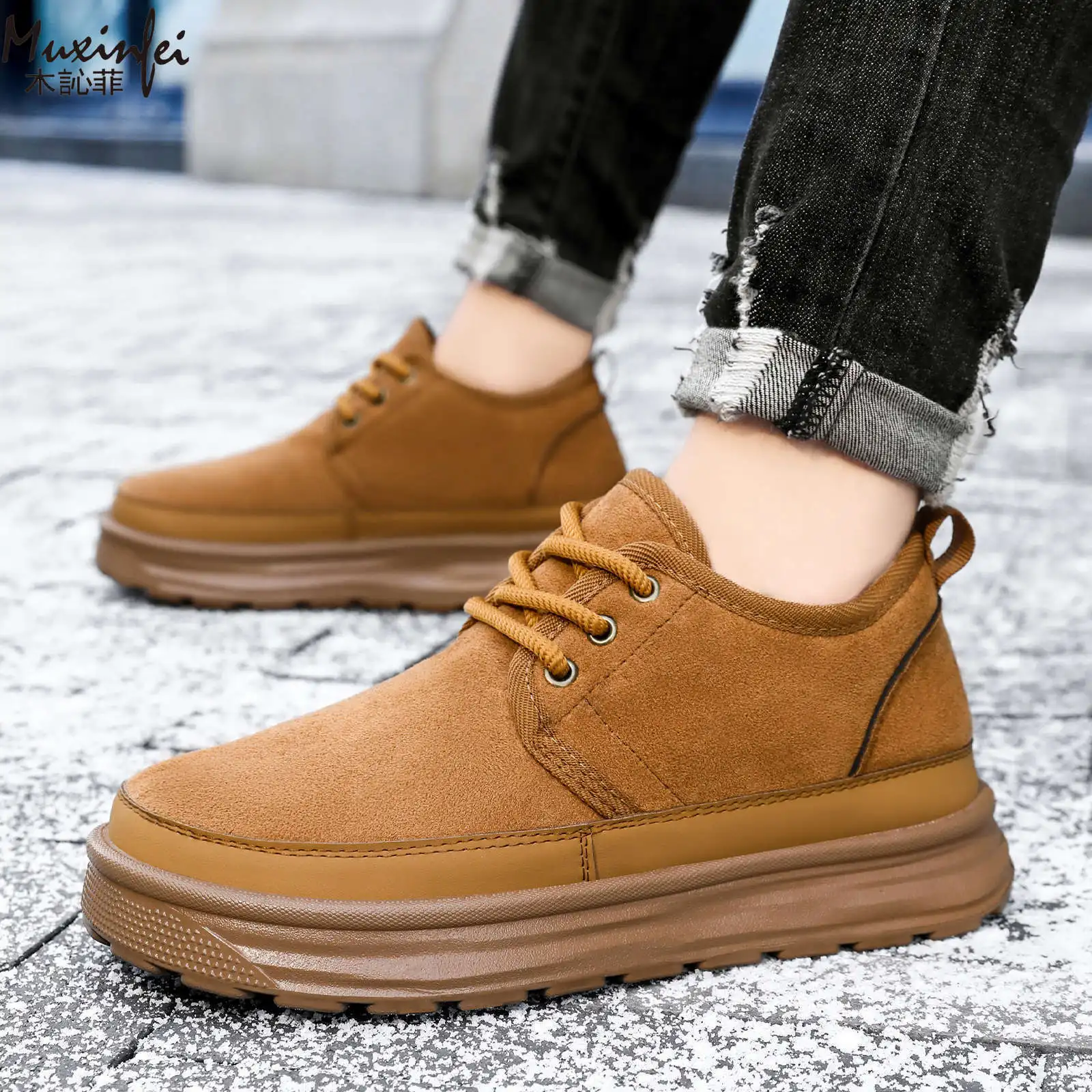 

Men's shoes, winter cotton shoes with thick velvet and lace up, casual versatile shoes anti slip and warm snow boots
