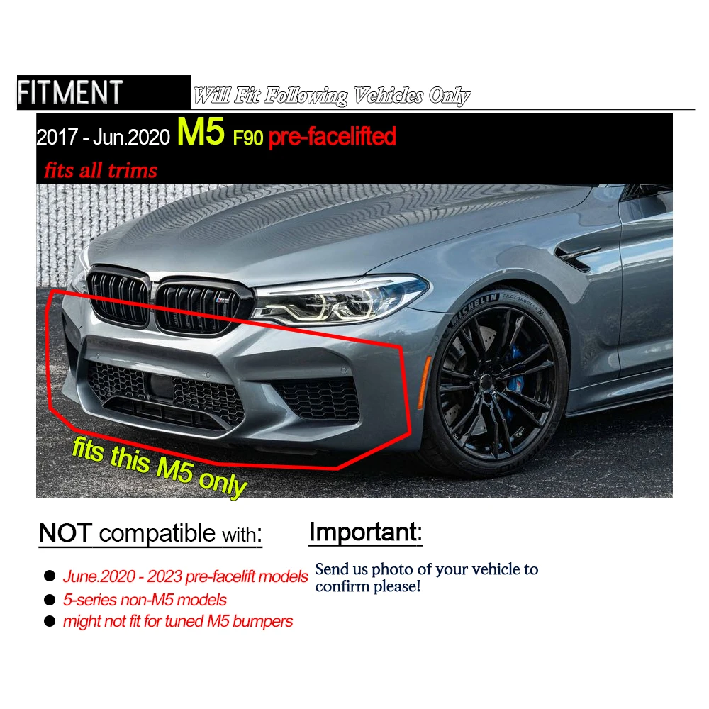 F90 Pre-LCI Front Lip, Dry Carbon Prepreg Autoclave Carbon Fiber Front Bumper Splitters for 2017-Jun2020 BMW M5 F90 Pre-facelift