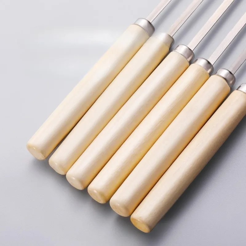 10 Wooden Handle Heat-Resistant Barbecue Skewers, Reusable 304 Stainless Steel Metal Barbecue Skewers, Wide Skewers