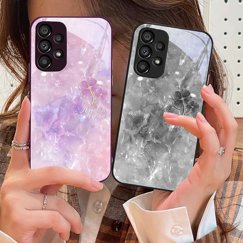 

Double Petaled Clover For Samsung Galaxy S10 4G S20 11E 30 S21 21Fe 22 S24 Pro S23 Ultra 5G S8 S9 Tempered Glass Phone Case