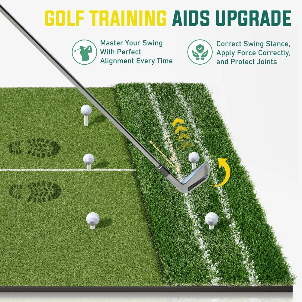 Dual Turf Golf Mat Practice Outdoor Indoor, 5 x 4 ft Golf Hitting Mat with Golf Alignment Lines