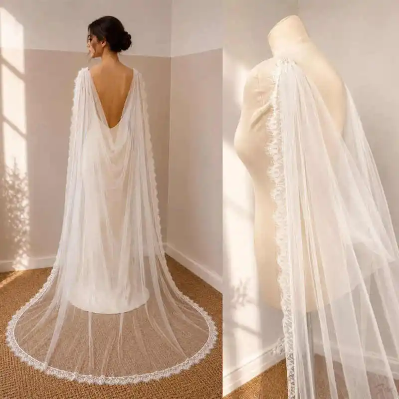 Glamorous Bridal Cape Shawl Tulle Lace Appliques with Pearl Clip Cloak Bride Wedding Dresses Accessories Customized