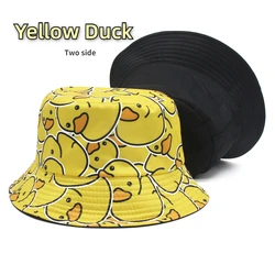 Y2K Reversible Yellow Duck Bucket Hat for Men Women Summer Beach Sun Hat Bob Panama Girls  Foldable Travel Outdoor Fisherman Hat