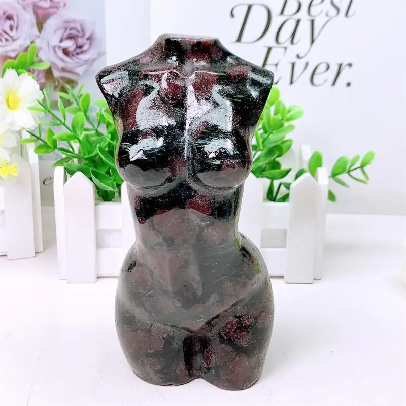 

15CM Natural Garnet Lady Body Carving Healing Crystal Gemstone Collectible Home Decoration Gift 1PCS