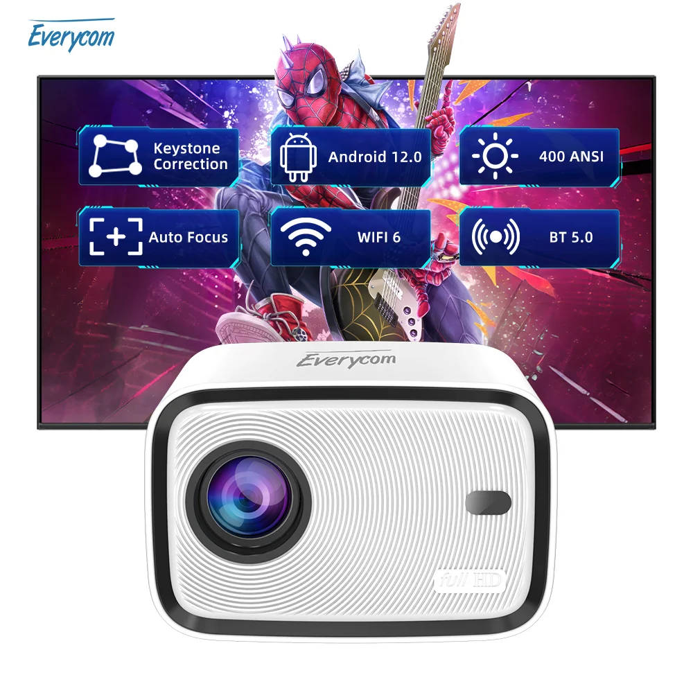 

Everycom H5 Pro LOGO Customize Overseas Warehouse Shipment 400 ANSI Lumens Android 12 1080P Smart Home Theater Projector 4k