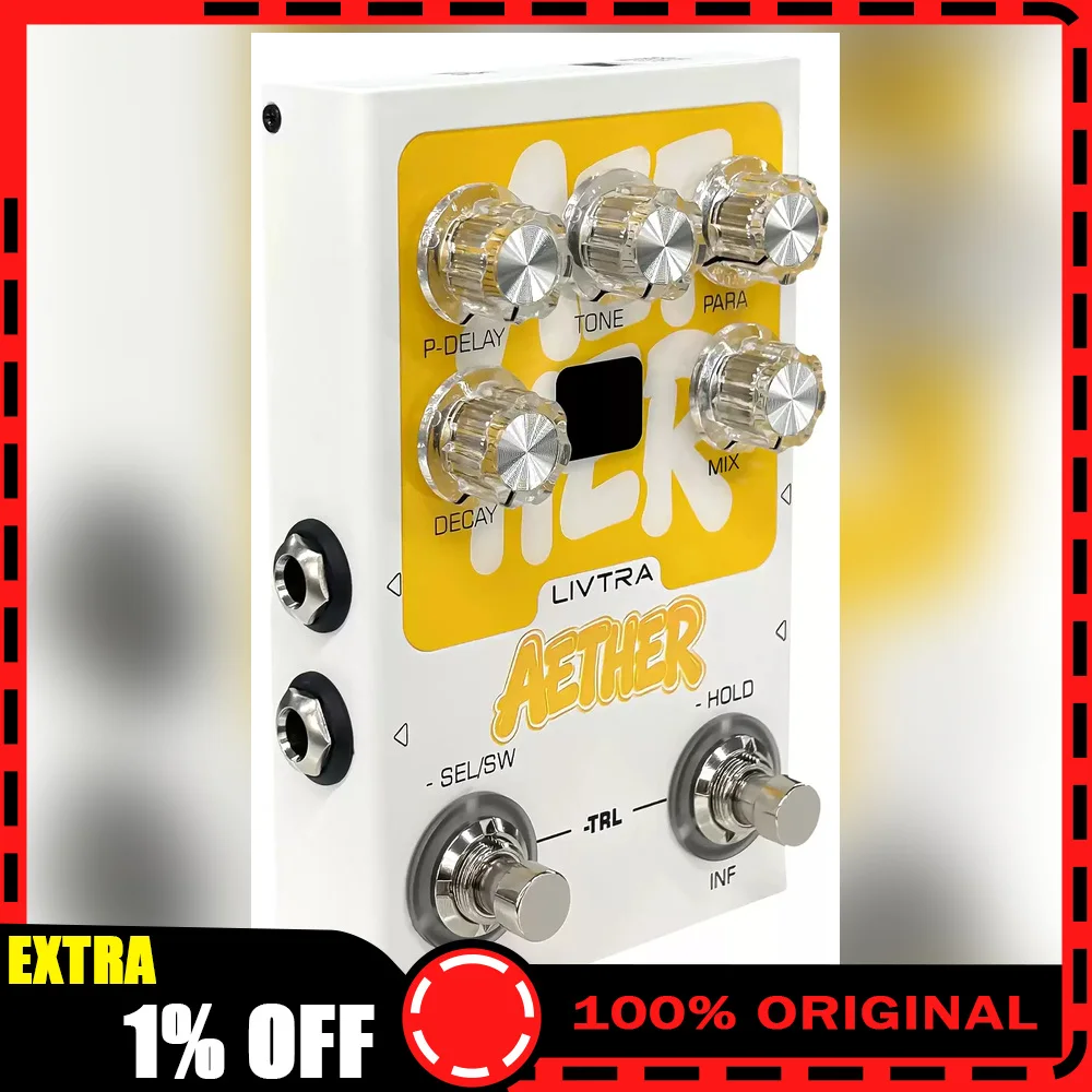 Pédale d'effets pour guitare LIVTRA AETHER, réverbération stéréo, 9 algorithmes, maintien infini, interface audio USB-C, idéale pour offrir.