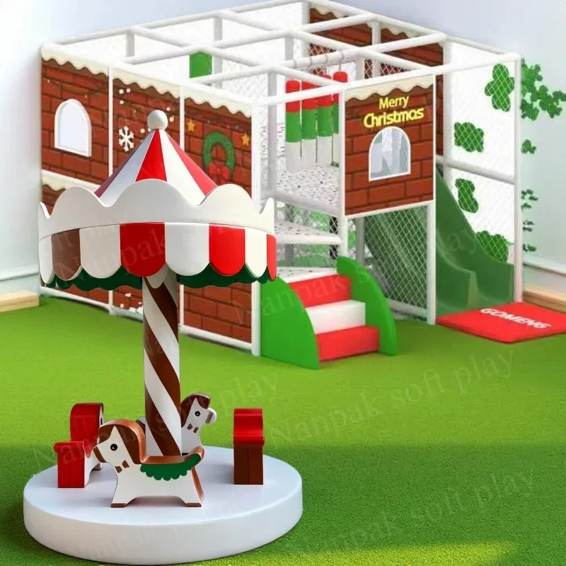 Vibrant Christmas Festival Indoor Playground Equipment Kids Sensory Spin Merry Go Round Soft Play Carousel for Parties Hire Mall