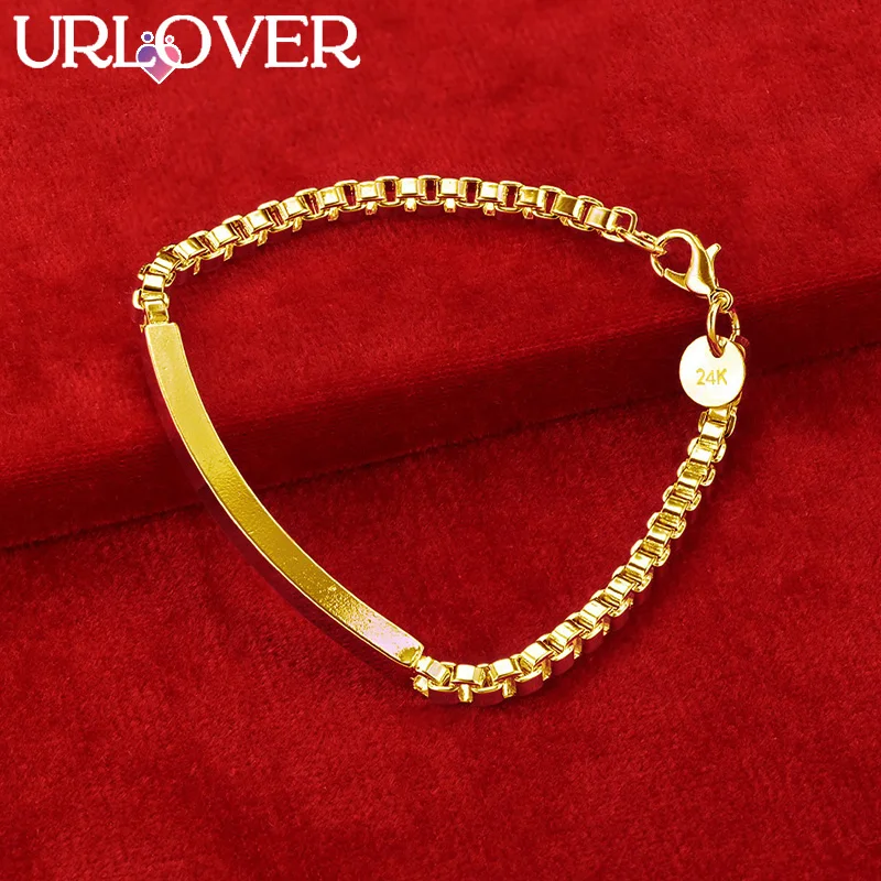 URLOVER 24K Gold Bracelet Curved Plate Pendant Bracelets For Woman Men Party Wedding Engagement Fashion Jewelry Birthday Gift