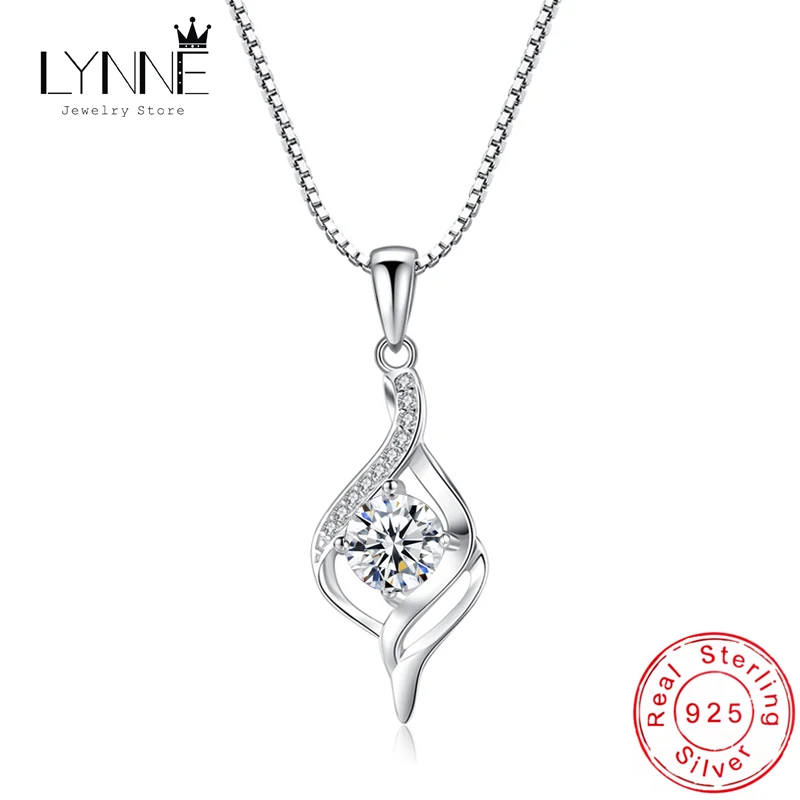 

New 925 Sterling Silver Fine Petal Zircon Necklaces Women Jewelry Birthday Gift Elegant Curve Pendant Purple CZ Clavicle Chain