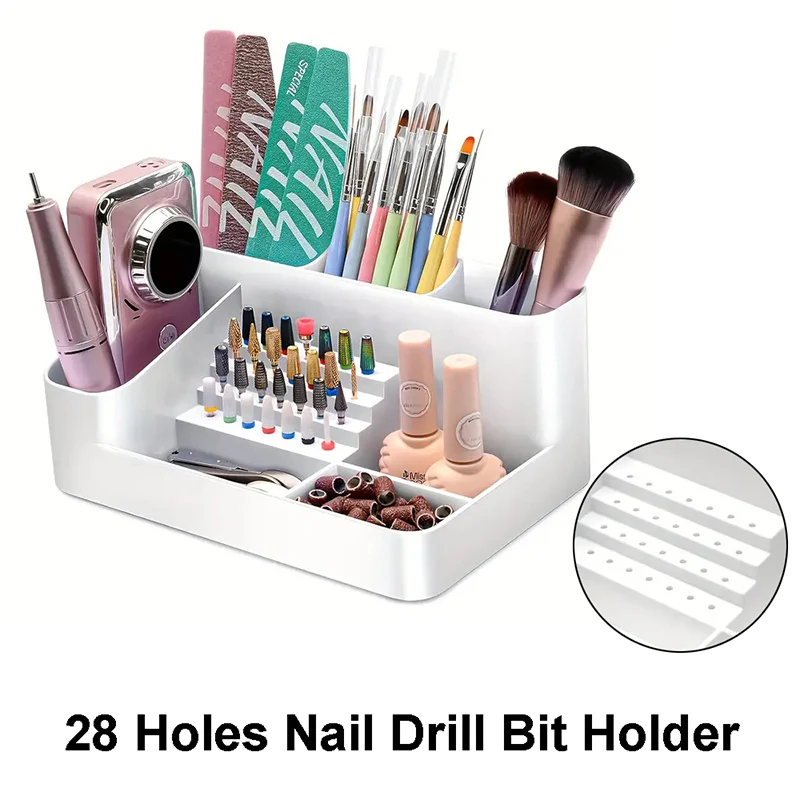 

28-отверстий, держатель для сверл для ногтей, пластиковый органайзер для сверл для ногтей, органайзер для ногтей, ящик для хранения, контейнер для ногтей для использования в салоне