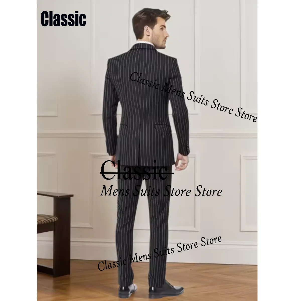 High Quality European and American Men's Clothing Customized Elegant Suits With Stripes Trousers for Business Dinners Weddings