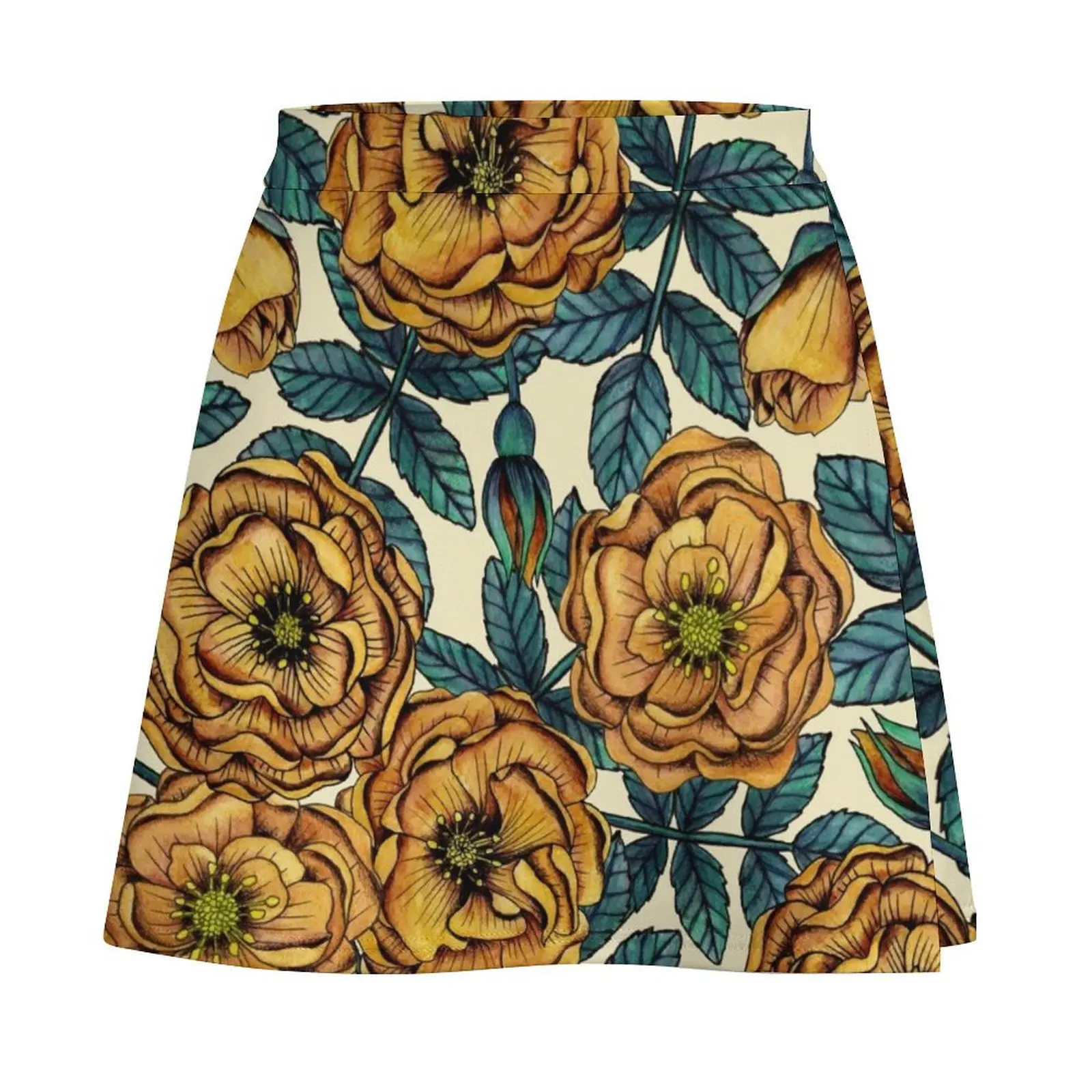 Golden-Yellow Roses - Vintage-Inspired Floral/Botanical Pattern Mini Skirt summer dresses for women 2026 skirt skirt Mini