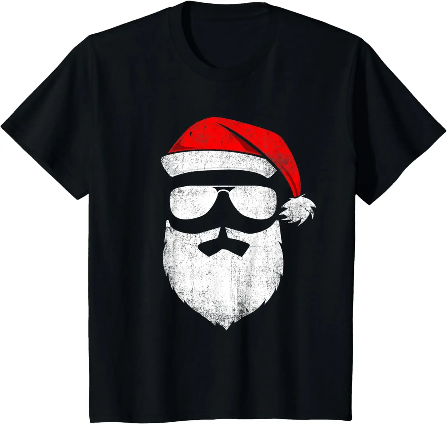 Funny Santa Claus Face Sunglasses with Hat Beard Christmas T-Shirt for Men Women Casual Daily Four Seasons Streetwear