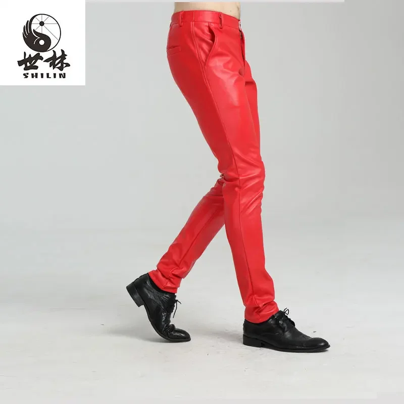 Herbst 2022 männer Slim Fit Füße PU Leder Hosen Jugend Motorrad Trend Koreanische Stretch Leder Hosen