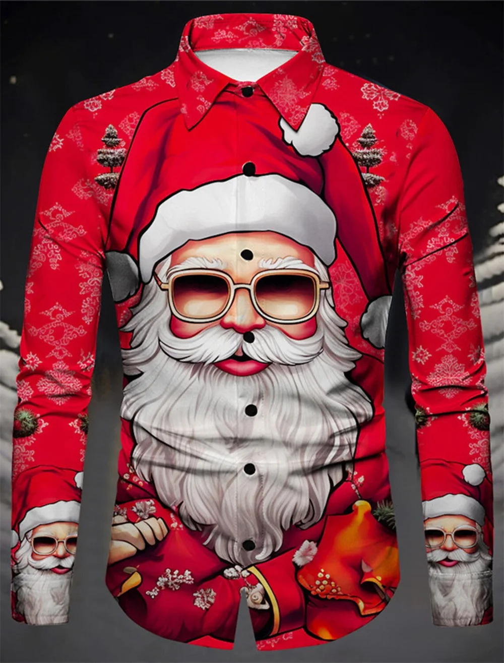 

2023 Christmas Party Shirt Men's Fashion Casual Santa Claus Printed Long Sleeve Button Shirt Designer Designed Men's Top