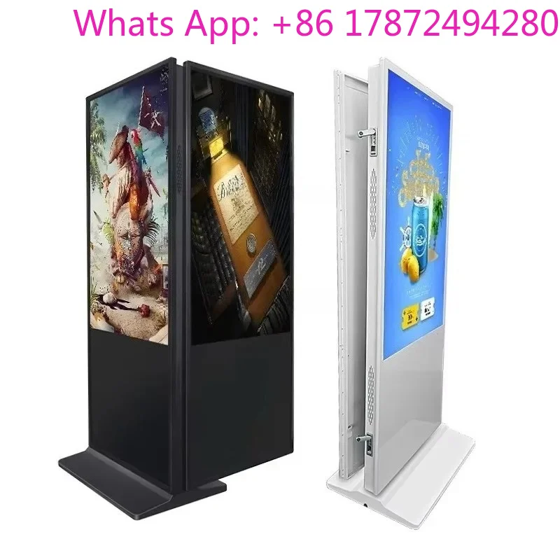 Dual Advertising Players 55‑Inch Outdoor Vertical Double‑Sided LCD Kiosk, Microphone & Camera Integrated for Photo Application