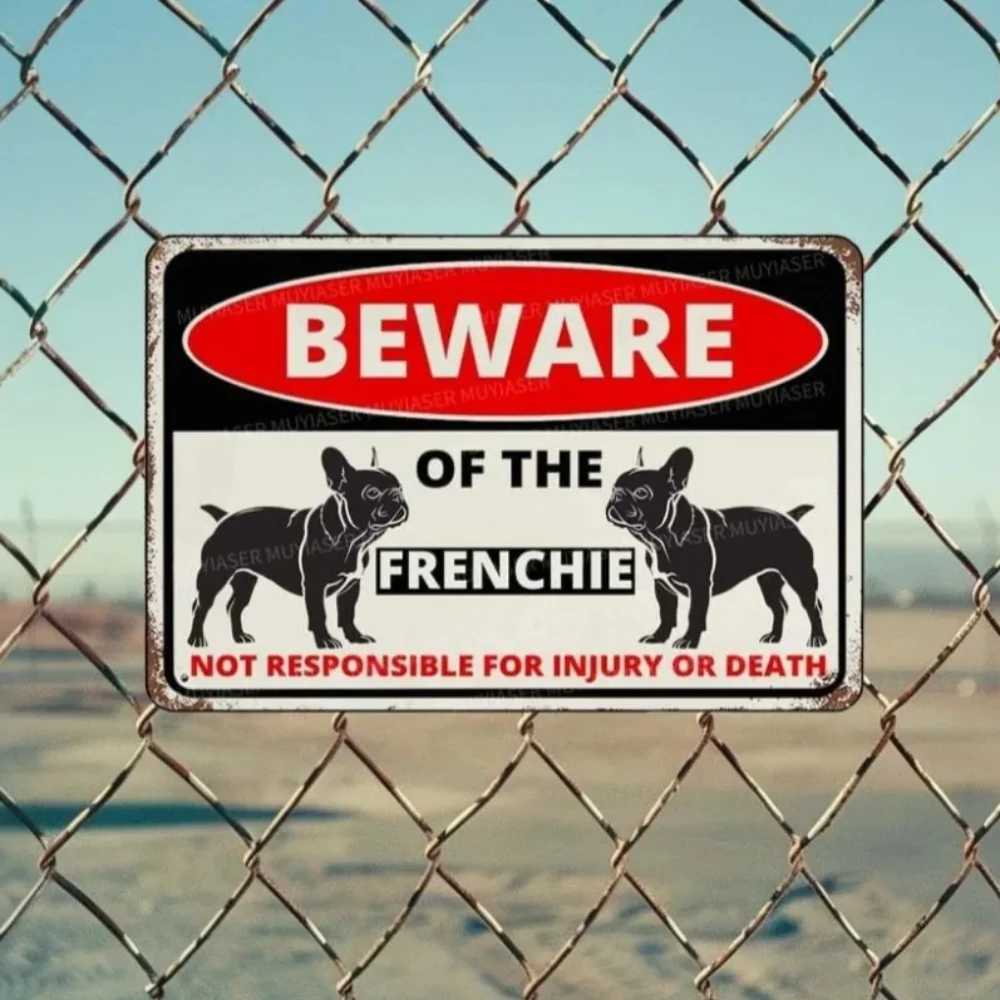 

DefenseMark Beware of The Dog Frenchie Plaque - All-Weather Metal - Ideal W-Warning & Wall Art for Garden Fences