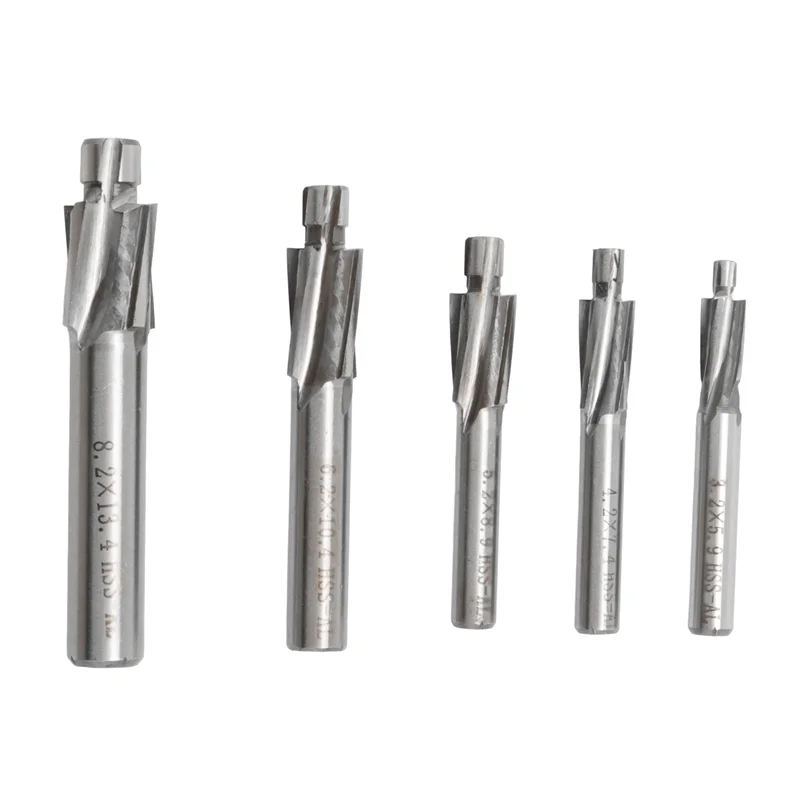 AB47-5Pcs HSS 카운터보어 엔드밀 M3-M8 파일럿 슬롯팅 공구 밀링 커터 카운터싱크 엔드밀