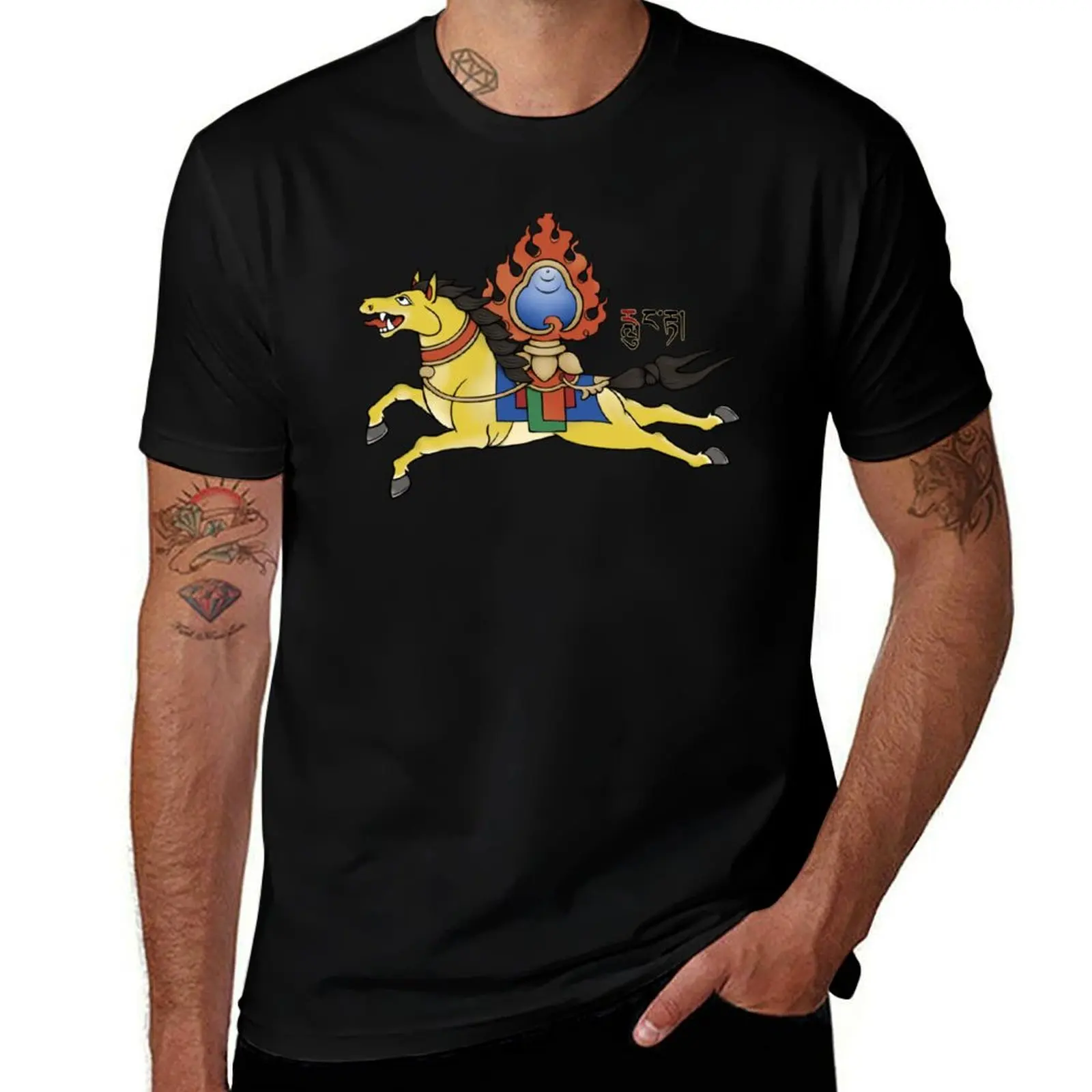 

Buddhist Windhorse - Rlung Rta Protective Force T-Shirt Basic Comfort Fit T-Shirt for Men