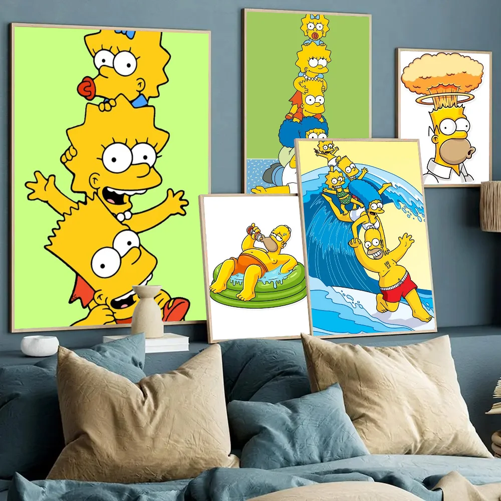 1pc Simpson Ning plakat naklejki artystyczne malowidła ścienne wystrój pokoju gier wystrój prezenty Kawaii HD malowanie koty samochody