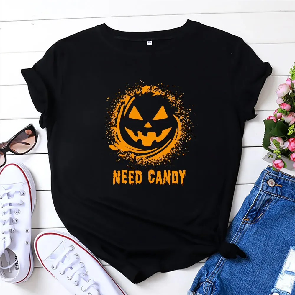 

Halloween Need Candy Pumpkin Print T Shirt Women Short Sleeve O Neck Loose Tshirt Women Tee Shirt Tops Camisetas Mujer