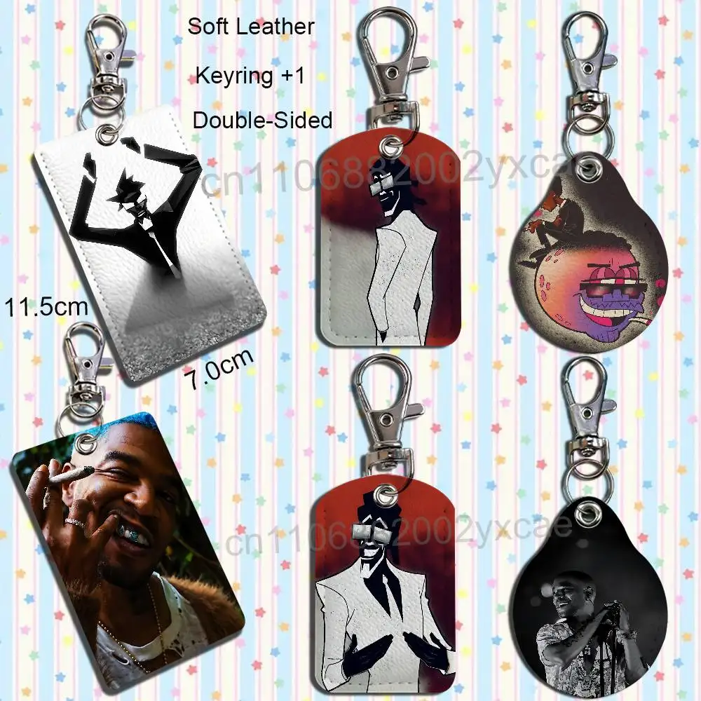 Moon Man Mr Rager Kid Cudi Rectangle ID Card Case Keychain Access Card Bag Key Tag Ring Leather Card Holder Key Ring Access