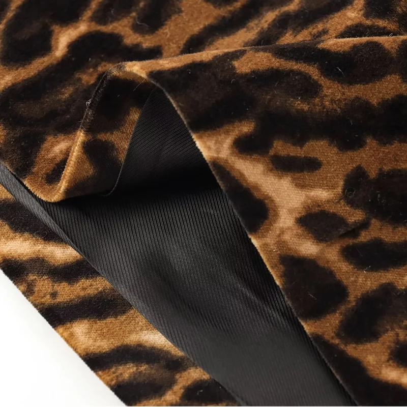 TRAF Spódnice Damskie Vintage Leopard Mini Spódniczka Kobiety Jesień Aksamitne Krótkie Spódniczki Dla Kobiet Retro A-Line Animal Print Spódnica