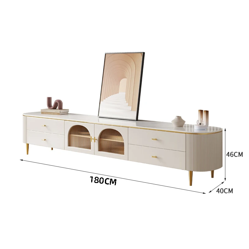 French TV cabinet light luxury high-end rock slab cream wind high-footed household living room small apartment