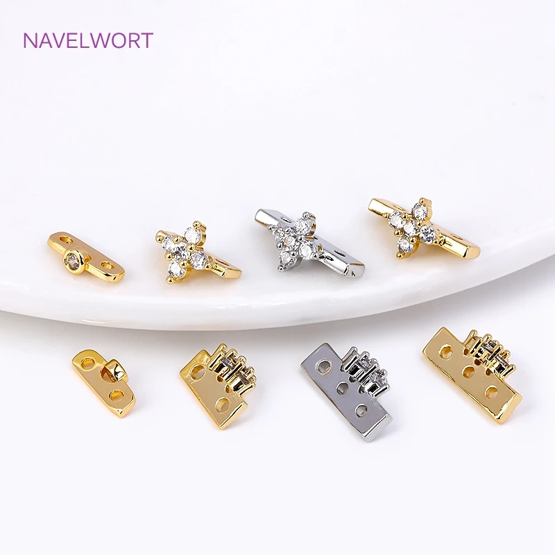 18K Gold Plated Brass Inlaid Zircon Flower Shape Connector 2/3 Hole Spacer Separators Accessories For Necklace Making Supplies