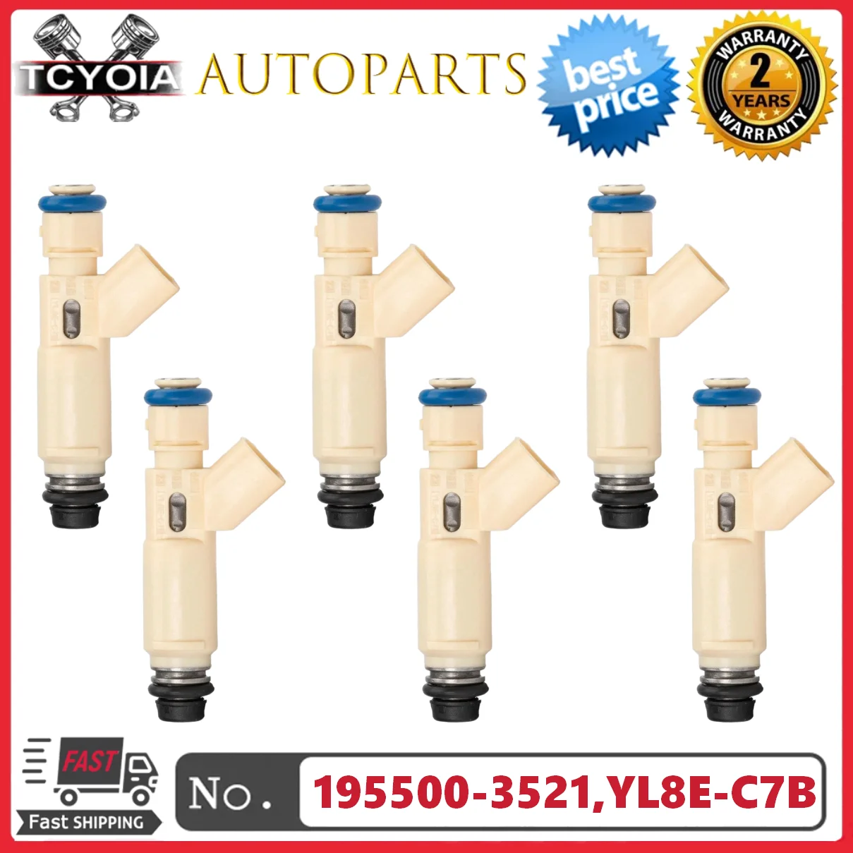 

6pcs/lot 195500-3521 YL8E-C7B AJ0313250 Fuel Injectors For Ford Escape Taurus Mercury Sable Mazda Tribute 3.0L 2001-2004