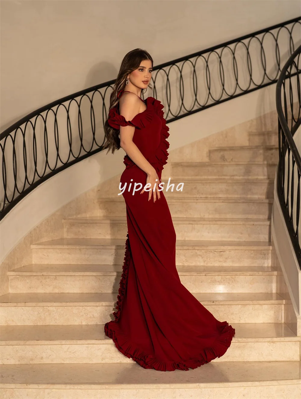 Customized High Quality Fashion Jersey Ruched Mermaid Off-the-shoulder Long Dresses Bespoke Occasion Dresses Elegant Classic