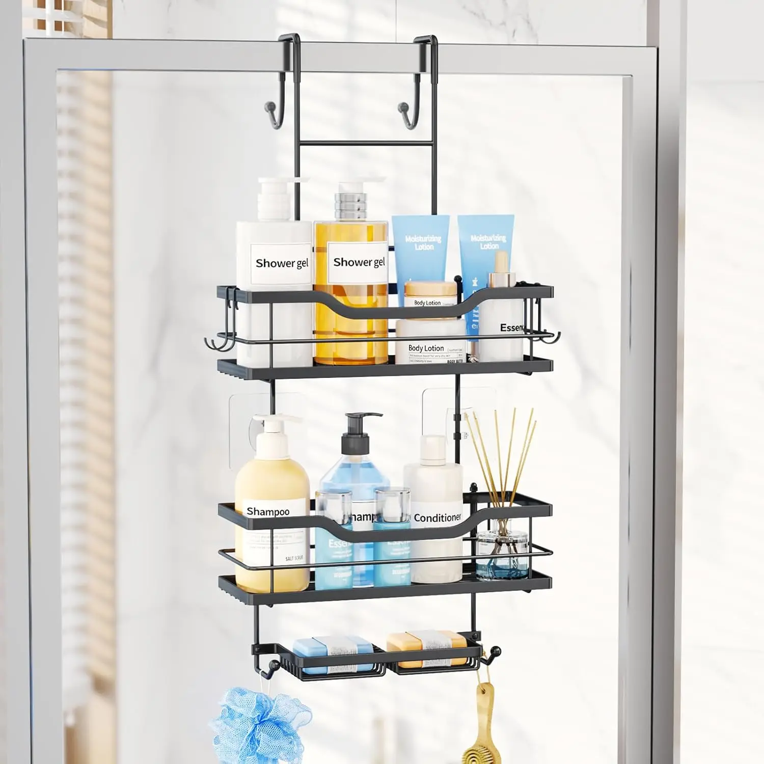 

Over The Door Shower Caddy - 3 Tier Shower Shelves Hanging with Soap Holders, Large Capacity Shower