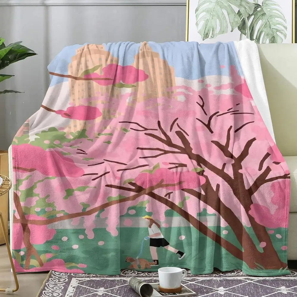 Happy Pink Bubble Illustration Throw Throw Blanket Soft Flannel Throw Lightweight Summer Home Nap for Sofa Cozy Bed Travel