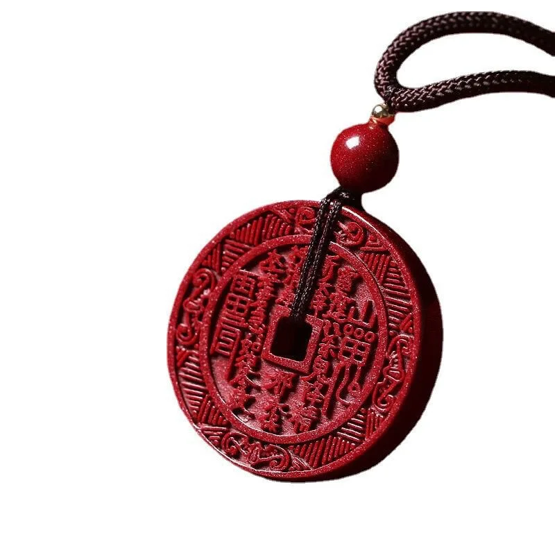 High Content Vermilion Sand Five Thunder Token Pendant, Safe Necklace, Taoist Jewelry